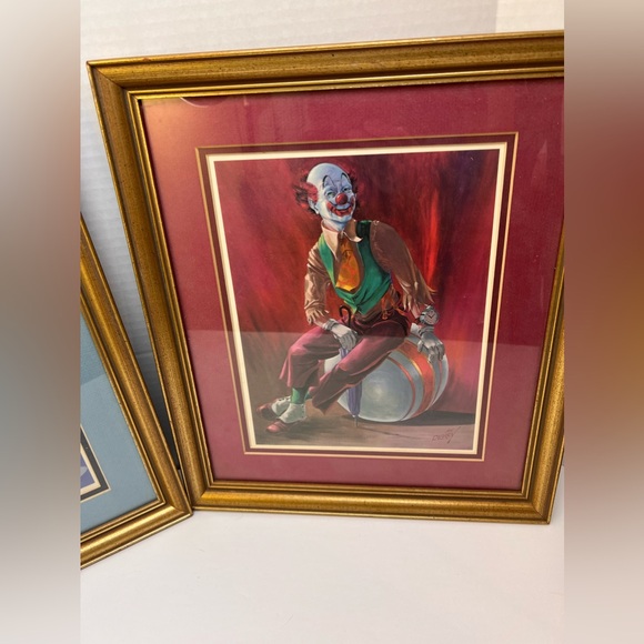 Clown Prints by Jon Rigsby Set Of 2 Blue & Maroon Matted w/Gold Frames Sad/Happy - Picture 3 of 7